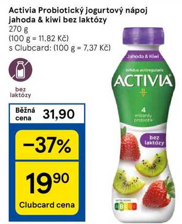 Activia Probiotický jogurtový nápoj jahoda & kiwi bez laktózy, 270 g 