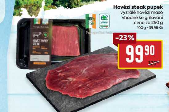 Hovězí steak pupek vyzrálé hovězí maso vhodné ke grilování cena za 250 g 