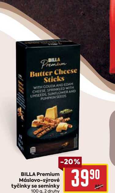 BILLA Premium Máslovo-sýrové tyčinky se semínky 100g