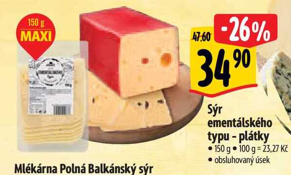  Sýr ementálského typu - plátky 150 g  