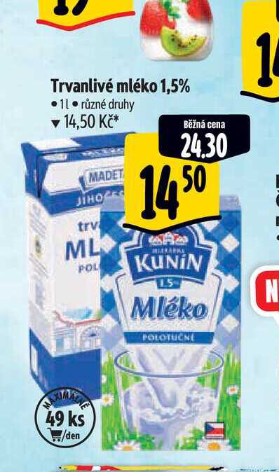  Trvanlivé mléko 1,5% 1 l