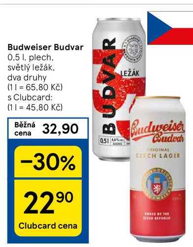 Budweiser Budvar 0,5 1, plech, světlý ležák