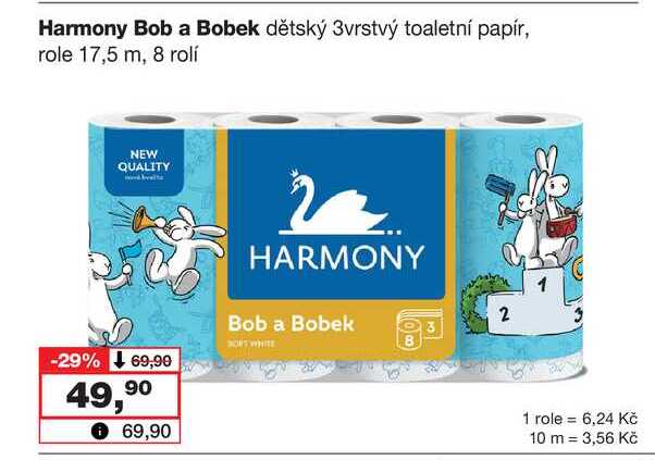 Harmony Bob a Bobek dětský 3vrstvý toaletní papír, role 17,5 m, 8 rolí 