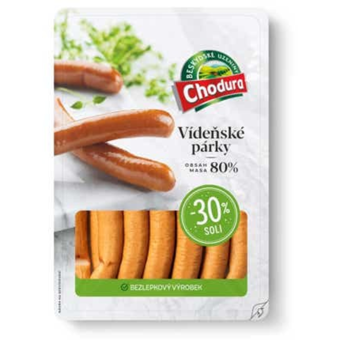 Chodura Vídeňské párky se sníženým obsahem soli (80% masa)