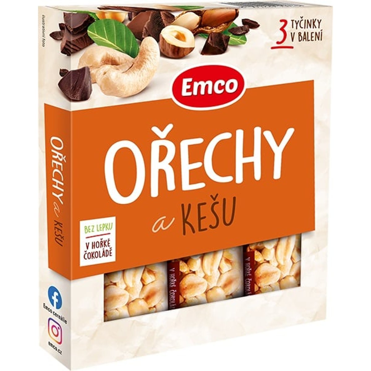 Emco Tyčinky s ořechy a kešu 3x35g