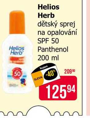 Helios Herb dětský sprej na opalování SPF 50 Panthenol 200 ml 