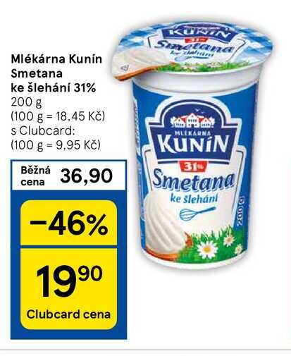 Mlékárna Kunín Smetana ke šlehání 31%, 200 g 