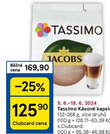 Tassimo Kávové kapsle, 132-268 g. více druhů 