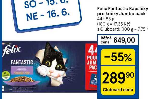 Felix Fantastic Kapsičky pro kočky Jumbo pack, 44× 85 g