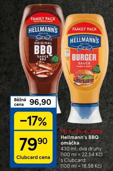 Hellmann's BBQ omáčka 430 ml, dva druhy 