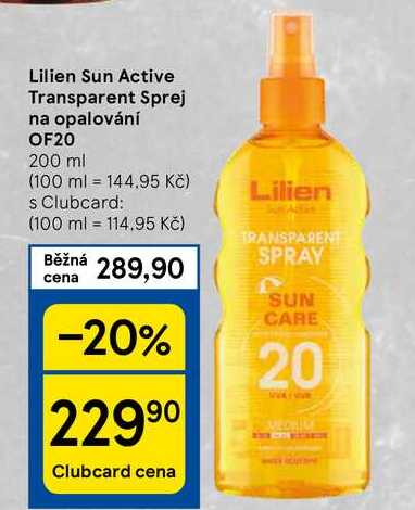 Lilien Sun Active Transparent Sprej na opalování OF20, 200 ml 