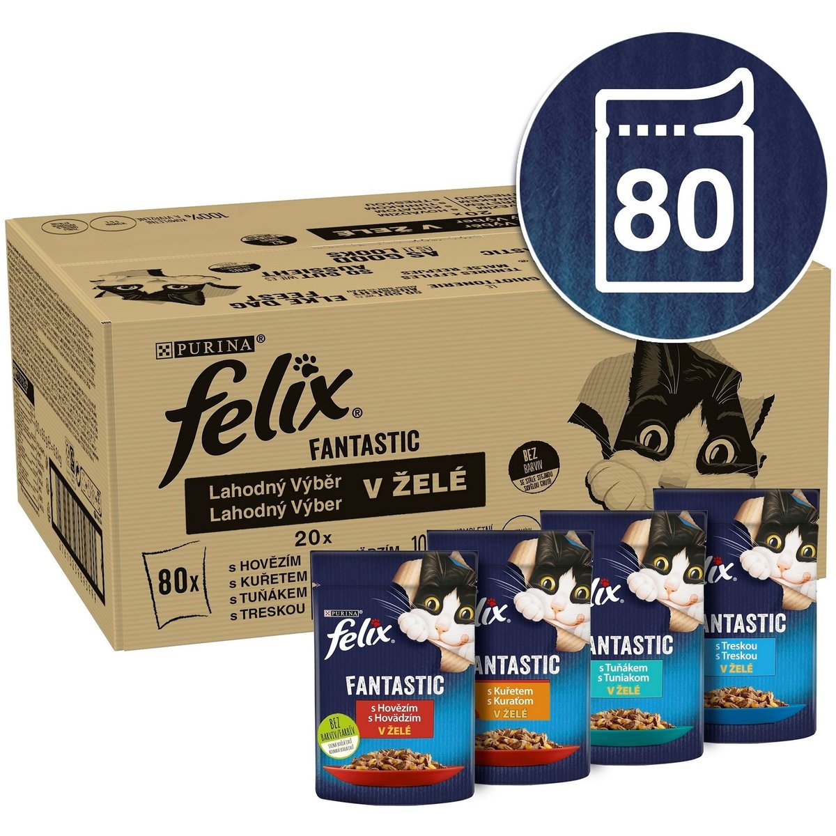 Felix Fantastic Kapsičky masový výběr v želé pro kočky (80×85 g)