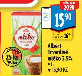 Albert Trvanlivé mléko 3,5%, 1 l