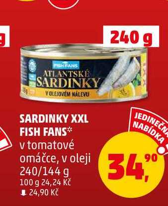SARDINKY FISH FANS v tomatové omáčce, v oleji 240/144 g 