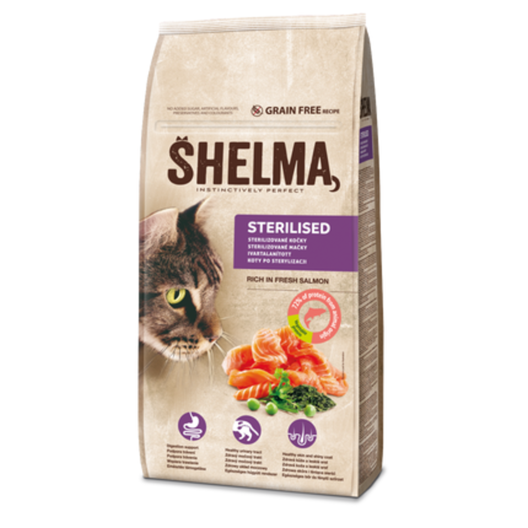 Shelma Bezobilné granule s čerstvým lososem pro sterilizované kočky
