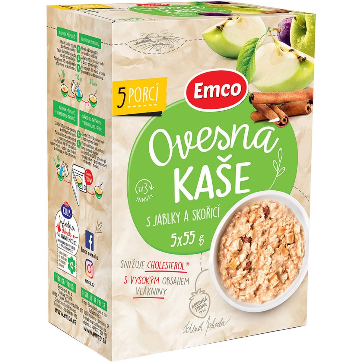 Emco Ovesná kaše s jablky a skořicí 5x55g