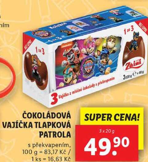 ČOKOLÁDOVÁ VAJÍČKA TLAPKOVÁ PATROLA, 3x 20 g