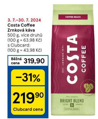Costa Coffee Zrnková káva, 500 g v akci