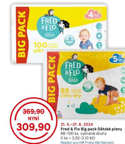 Fred & Flo Big pack Dětské pleny, 88-100 ks