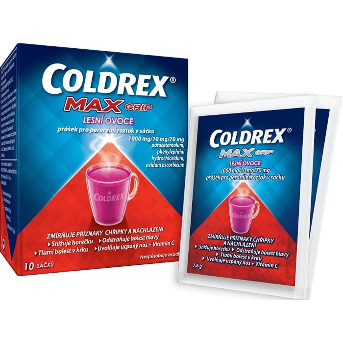 COLDREX MAXGRIP LESNÍ OVOCE 1000MG/10MG/70MG Prášek pro perorální roztok v sáčku 10