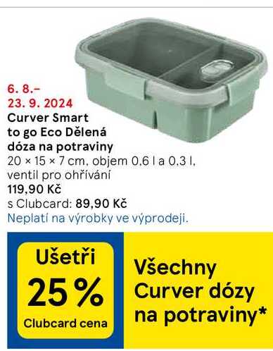 Curver Smart to go Eco Dělená dóza na potraviny, 20 x 15 x 7 cm, objem 0.6 1 a 0.3 1