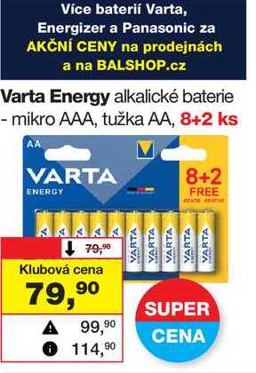 Varta Energy alkalické baterie - mikro AAA, tužka AA, 8+2 ks 