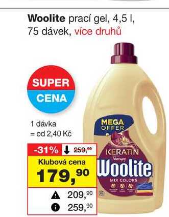 Woolite prací gel, 4,5 1, 75 dávek