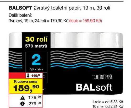 BALSOFT 2vrstvý toaletní papír, 19 m, 30 rolí 