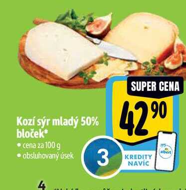 Kozí sýr mladý 50% bloček cena za 100 g 