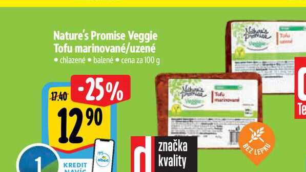 Nature's Promise Veggie Tofu marinované uzené chlazené balené cena za 100 g