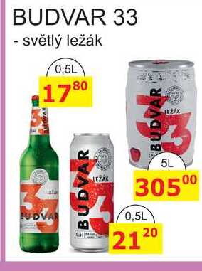 BUDVAR 33 světlý ležák 0,5L 