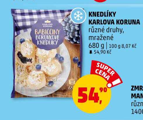 KNEDLÍKY KARLOVA KORUNA různé druhy, mražené, 680 g 