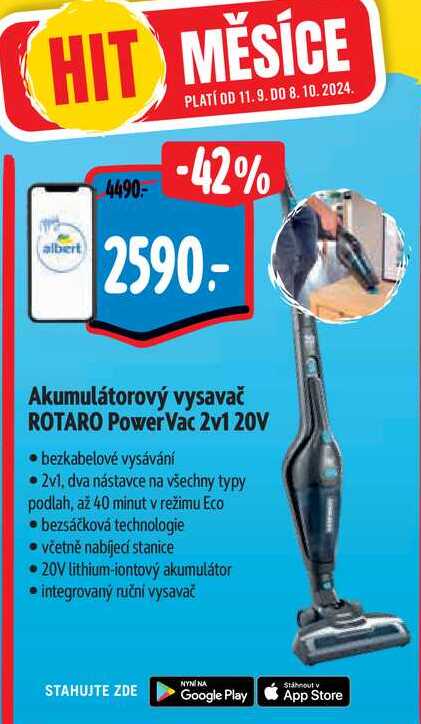 Akumulátorový vysavač ROTARO Power Vac 2v1 20V  