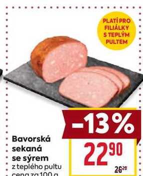 Bavorská sekaná se sýrem z teplého pultu cena za 100g