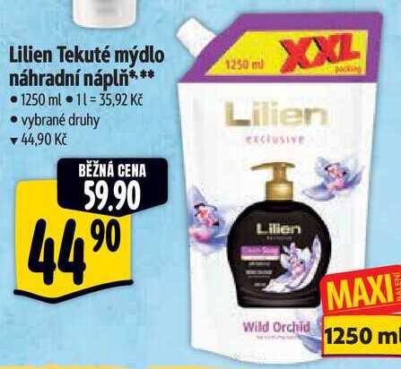 Lilien Tekuté mýdlo náhradní náplň, 1250 ml 