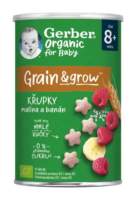 Gerber Organic křupky s malinami a banánem, 35 g