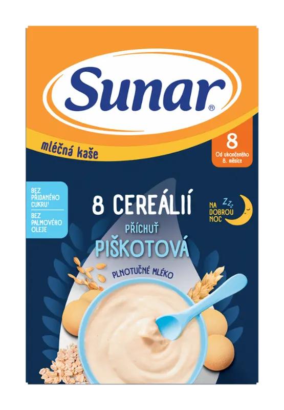 Sunar Mléčná kaše 8 cereálií s příchutí piškotu, 210 g