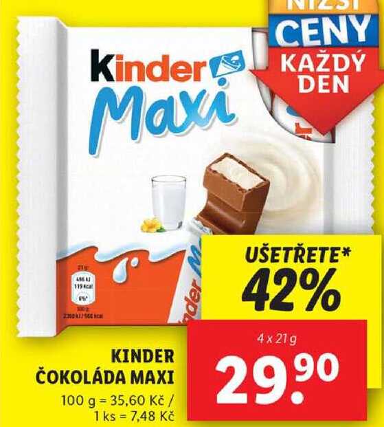 KINDER ČOKOLÁDA MAXI, 4x 21 g