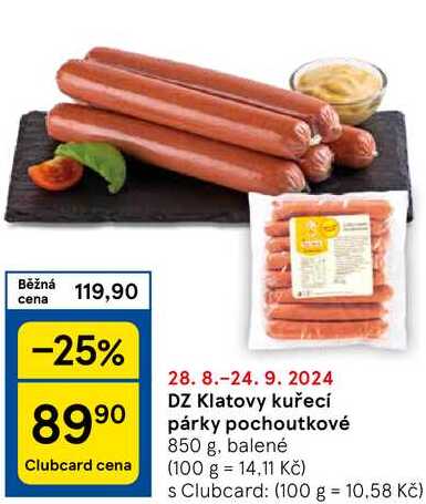 DZ Klatovy kuřecí párky pochoutkové, 850 g