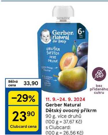 Gerber Natural Dětský ovocný příkrm, 90 g