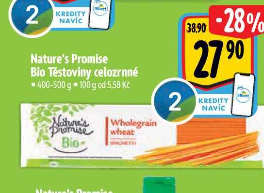   Nature's Promise Bio Těstoviny celozrnné • 400-500 g 