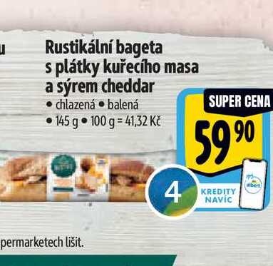 Rustikální bageta s plátky kuřecího masa a sýrem cheddar 145 g