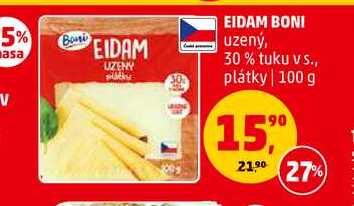 EIDAM BONI uzený, 30% tuku vs., plátky, 100 g 