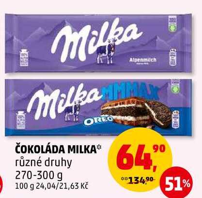 ČOKOLÁDA MILKA, různé druhy, 270-300 g 