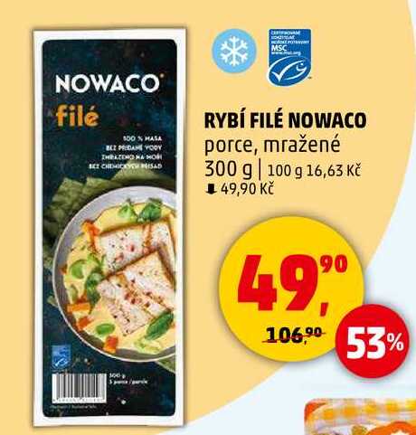 RYBÍ FILÉ NOWACO porce, mražené, 300 g