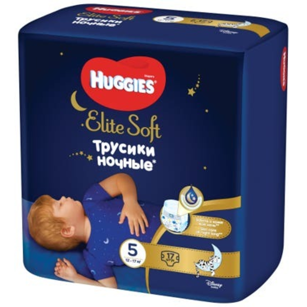 Huggies Elite Soft Overnight Pants plenkové kalhotky vel. 5 (12-17kg)