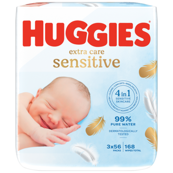 Huggies Extra Care Sensitive vlhčené ubrousky 3x56ks