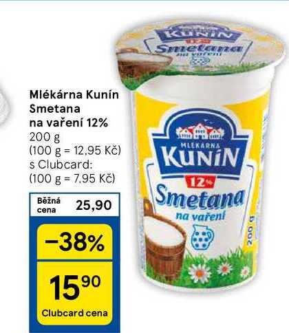 Mlékárna Kunín Smetana na vaření 12%, 200 g