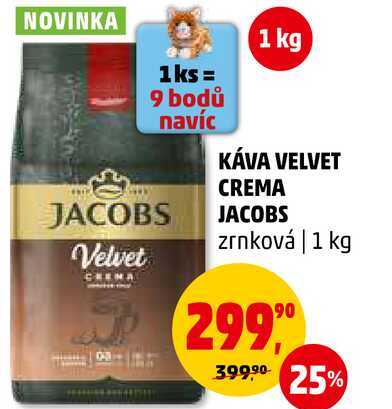 KÁVA VELVET CREMA JACOBS, 1 kg