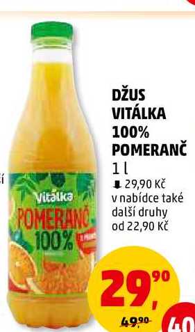 DŽUS VITÁLKA 100% POMERANČ, 1 l 